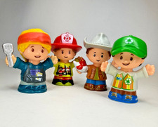 Fisher Price Little People Fire Fighter, Taco Stand, Cowboy, Toy Lot of 4