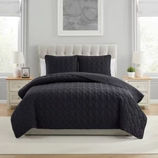 VCNY Home Quilt Set Soft Bedding with Matching Shams | Full Queen | Dark Grey