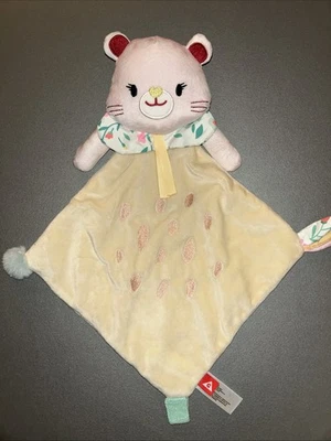 DOUDOU PLAT GIFI CHAT LOSANGE ROSE CREME VERT ATTACHE TETINE 40CM - Photo 1/4