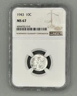 1943-P Mercury Silver Dime NGC MS67 FB Full Bands Gem BU