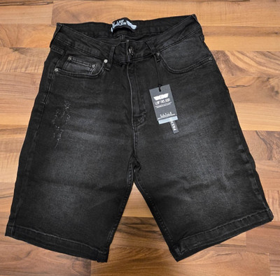 Leif Nelson LN-1397-SC-W33 Herren Kurze Hose Denim Shorts Schwarz Gr. W33 neu