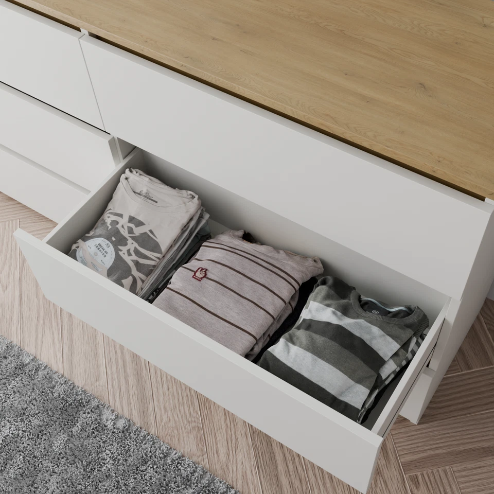 Kommode Schubladenschrank 119x77x34 cm, weiß Eiche Torro, 6 Schubladen, modern - Bild 3 von 4