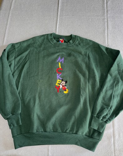 Vintage 90’s Mickey Mouse Character Spell Out Green Sweatshirt Men's Size XL - Image 1
