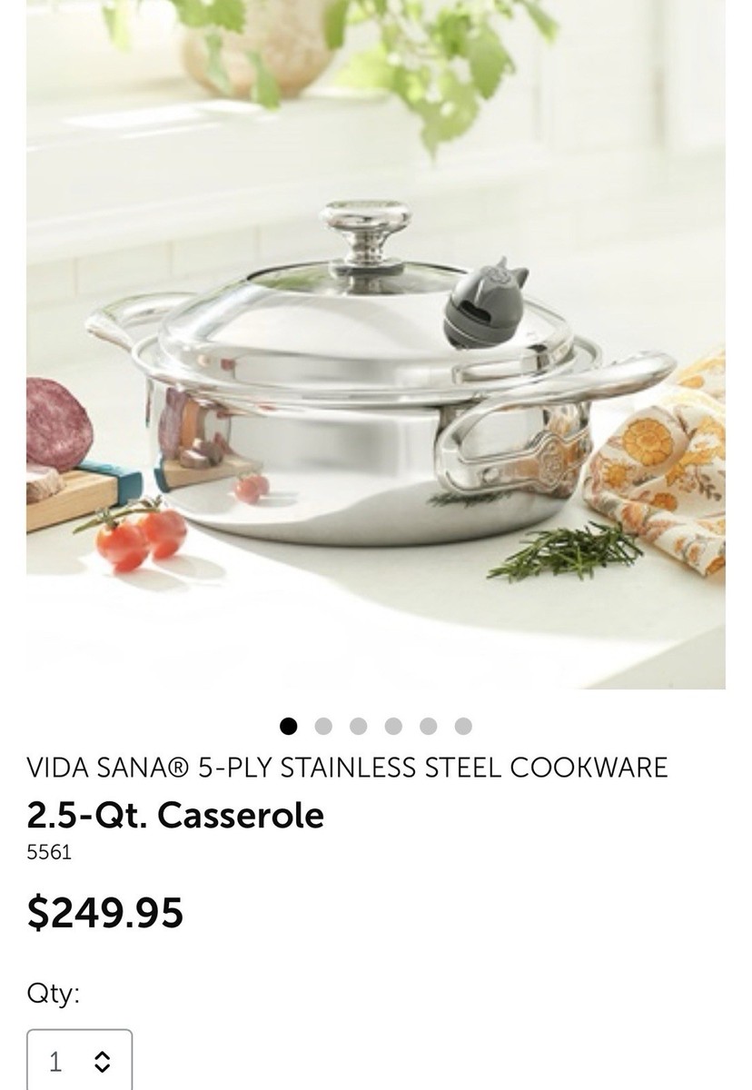 Princess House - Vida Sana 5-Ply Stainless Steel 2.5 Qt. Casserole