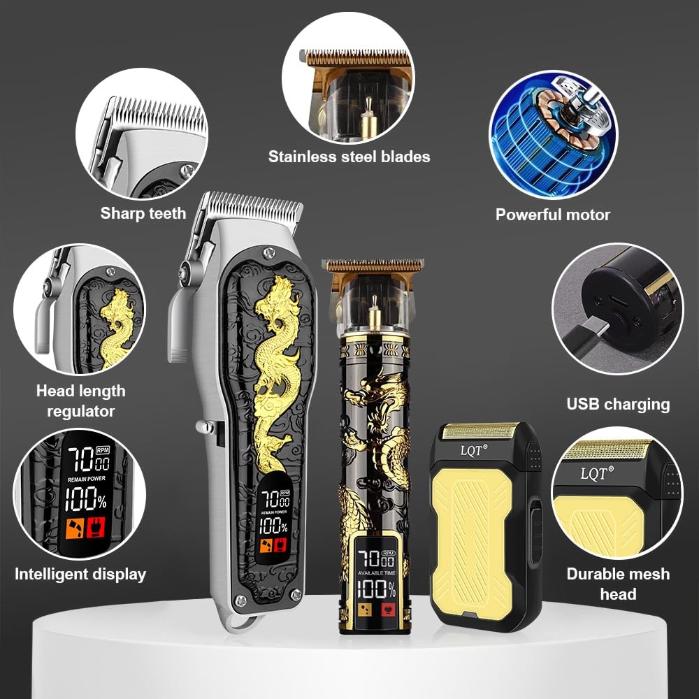 Hair Clippers 3-Piece Men's Professional Cordless Haircutting Set with LED Di