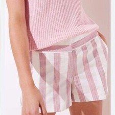 LOFT New Women's 100 Cotton White Pink Wide Stripe Print Shorts Size 00