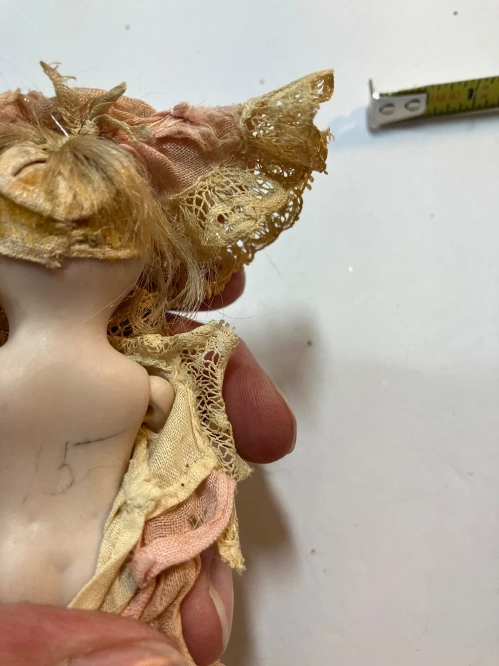 Tiny Bisque German Doll 4.5" in Soft Pink Dress - Image 3 of 4