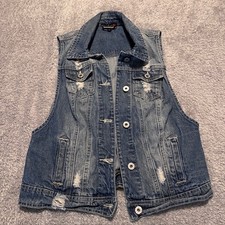 Guess Womens Denim Distress Vest Size S