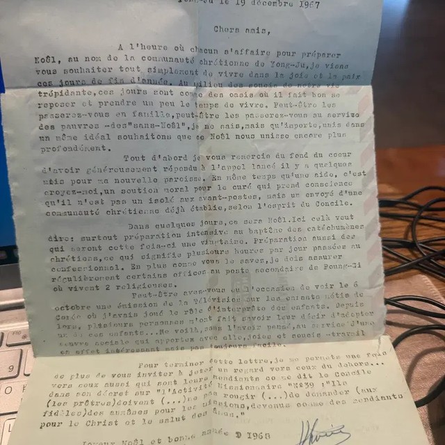 1967 Catholic Church Yeongju Le Verrier Priest Christmas Overseas Donation Docum