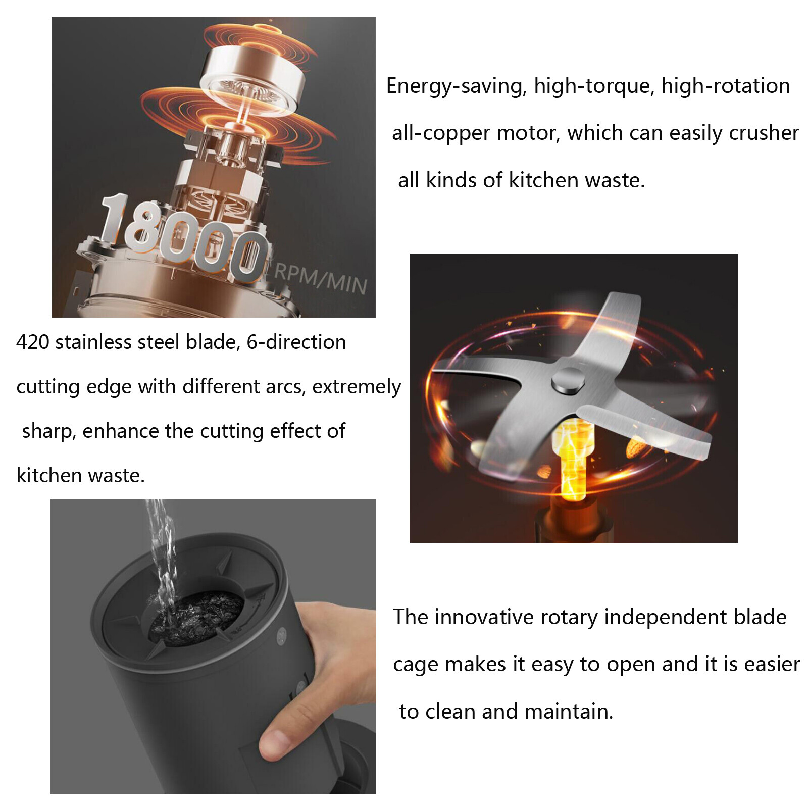 Home Kitchen Food Waste Processor Disposer Garbage Disposal Crusher 100W 220V