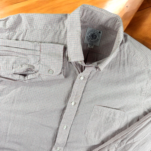 J.Press Dress Shirt Men 16.5/34 Micro Plaid Striped Office Work Resort Preppy