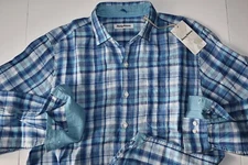 Tommy Bahama Shirt Paradiso Plaid Palace Blue Linen New LS Medium M