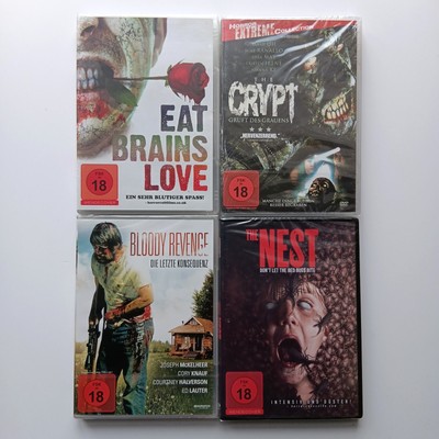 4x Horror, Eat Brains Love, The Nest, The Crypt, Bloody Revenge, DVD NEU OVP
