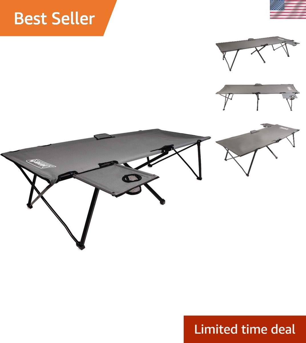 Pack-Away Camping Cot with Removable Side Table, Extra Wide