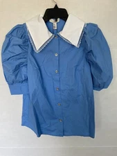 H HALSTON POPLIN BLOUSE TOP WOMENS SIZE L LARGE BLUE NEW