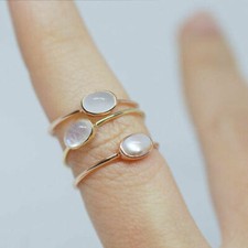 Natural Oval Shape Moonstone Gemstone Designer Ring 14k Yellow Gold-Gift For Her