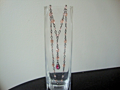 VINTAGE AUSTRIAN CRYSTAL HOT PINK CRYSTAL PENDANT PINK CRYSTAL BEADS NECKLACE