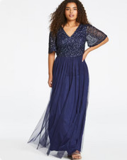 SEQUIN MAXI DRESS Navy Blue Prom Cruise Bridesmaid Wedding JOANNA HOPE 10  BNWT
