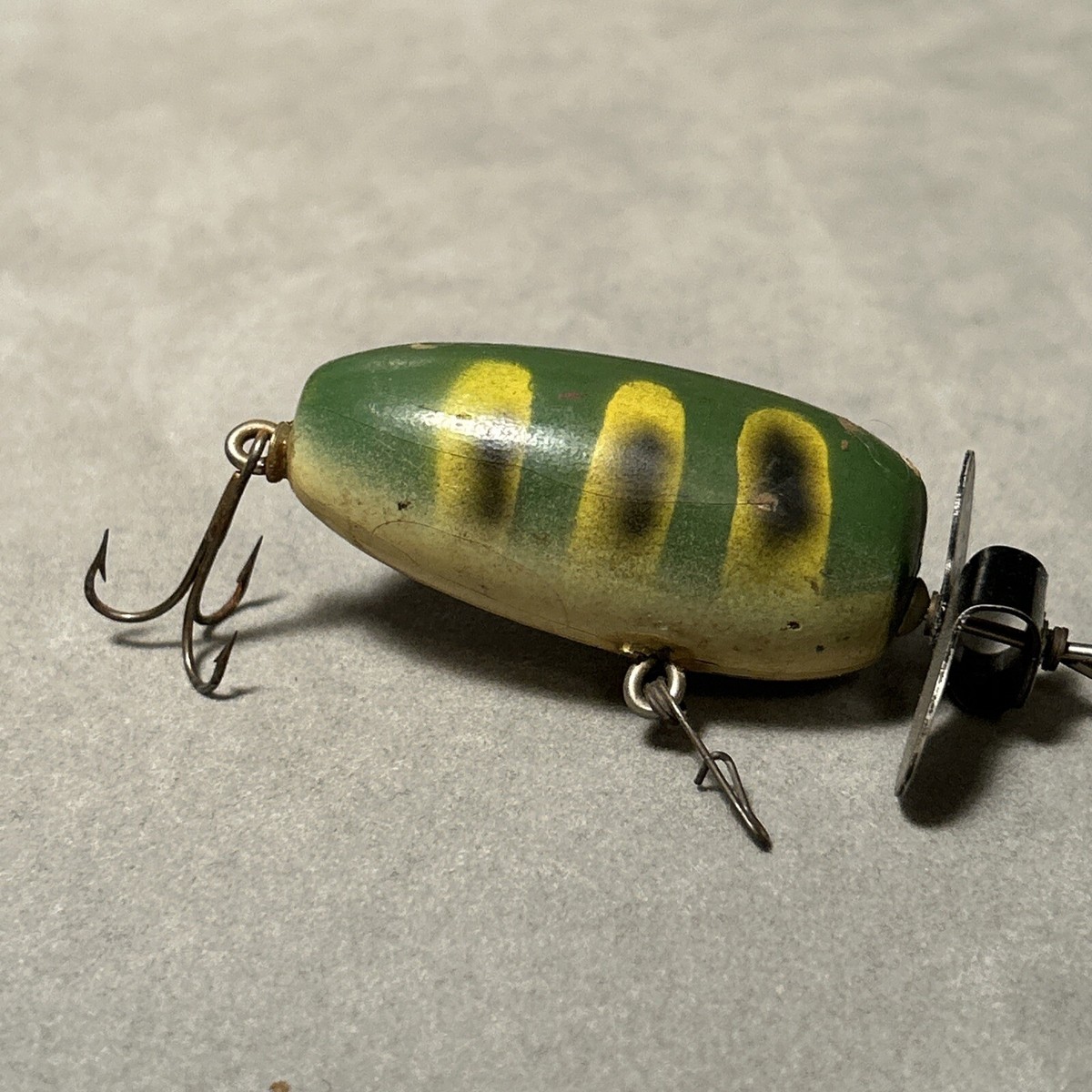 2 Vintage HELIN Fish Cake #7 Wood Fishing Lures Top Water