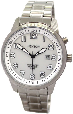 HEKTOR Herrenuhr Ansitzuhr Quarz Datum Hintergrundlicht Edelstahl Uhrband 10bar  - Bild 1 von 4