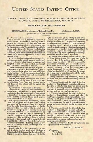 PRIMA chiamata scatola tacchino stampa arte brevetto ufficiale USA - Chiamante antico vintage - 363 - Foto 2 di 3