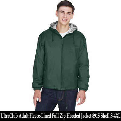 UltraClub Adult Fleece-Lined Full Zip Hooded Jacket 8915 Shell 100