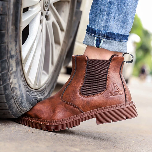 Women Men Leather Brown Safety Boots Work Shoes Steel Toe SlipOn Water Resistant - Bild 6 von 31