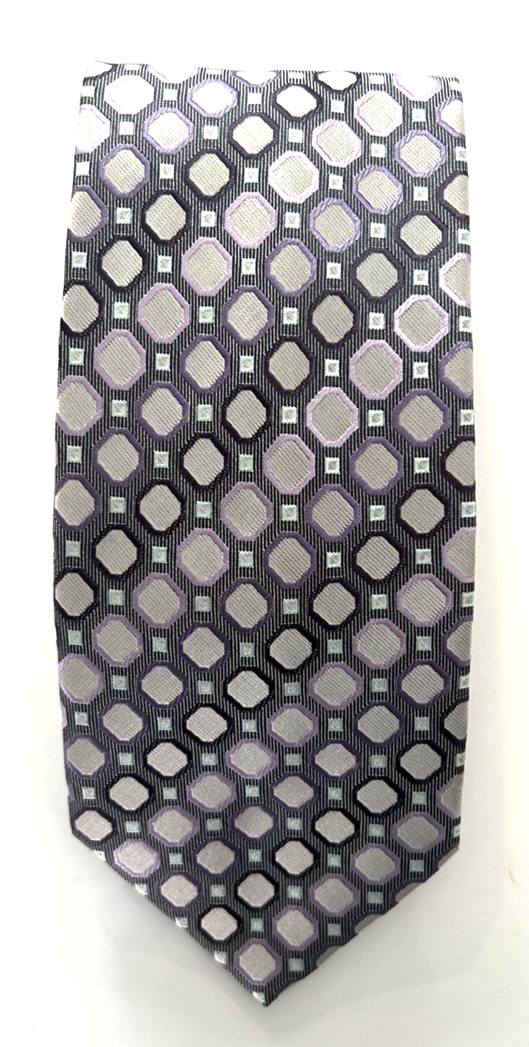 Haggar Geometric Black Grey Purple Silk Neck Tie for Men