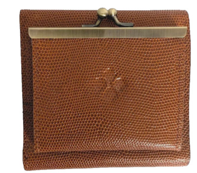 Patricia Nash Reiti Bi-Fold Lizard Leather Flap Wallet RFID-Cinnamon NWT