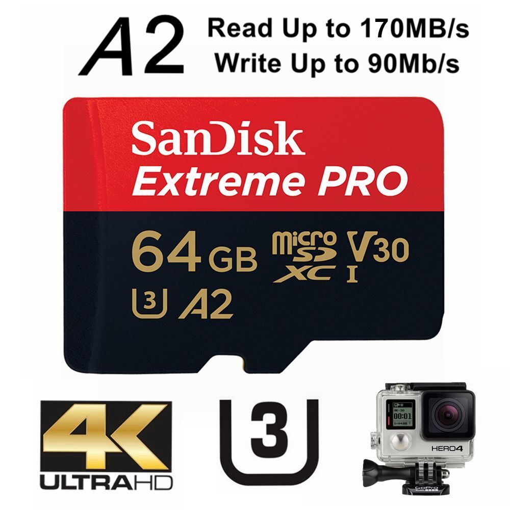 SanDisk Extreme Pro Micro SD 64GB SDXC Memory Card Dash Action GoPro A2 170MB/s