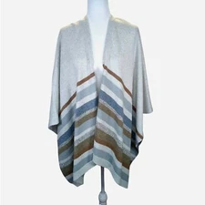 Striped Open Front Shawl Poncho Cape Wrap Sweater - Versatile and Warm
