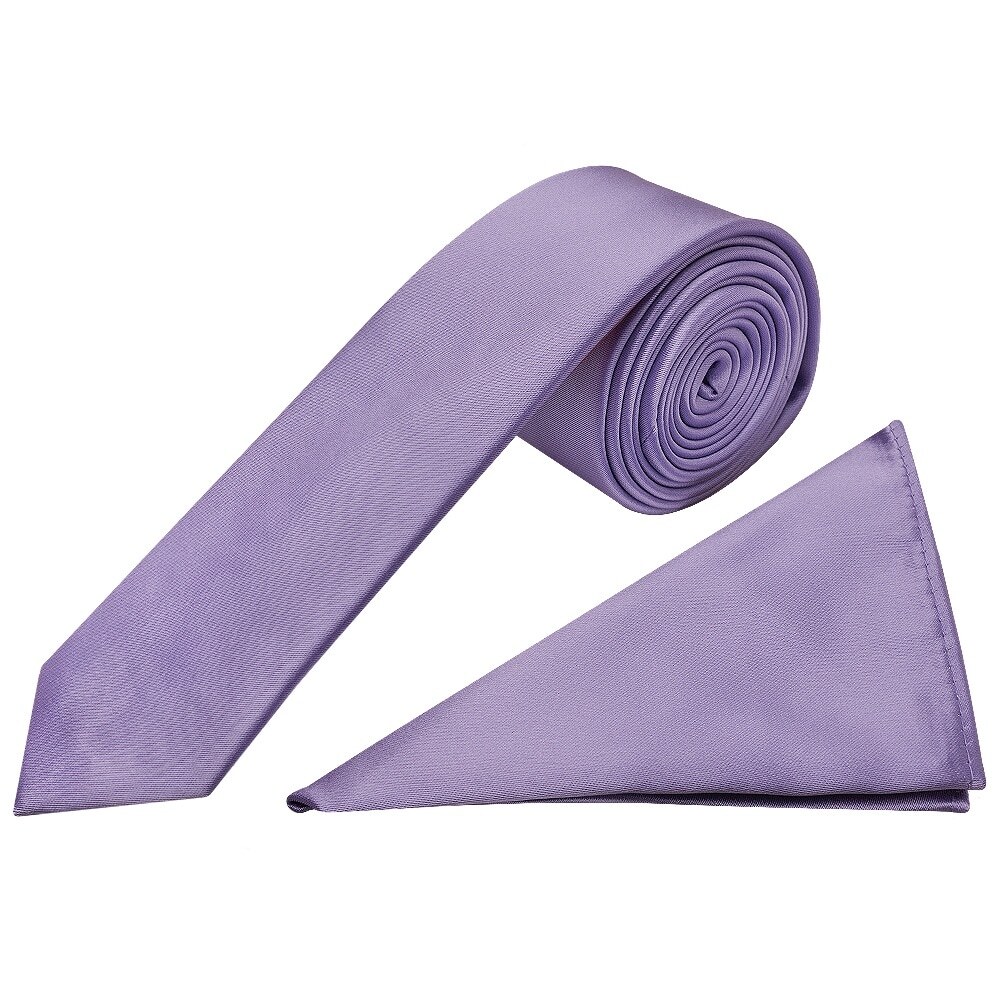 Lavender Satin Boys Tie and Pocket Square Set Wedding Formal Prom Slim Tie Hanky