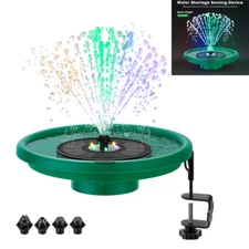 VIVOSUN 8" Solar Colorful Bird Bath, Solar Powered Pond Fountain Set 120-220L/H