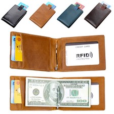RFID Blocking Genuine Leather Wallet Slim Mens Purse Trifold Credit Card Holder