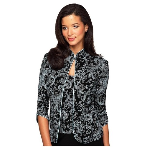Alex Evenings Womens XL Black Blue Sparkle Open Front Jacket NWT K46 - Picture 4 of 5