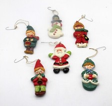 Vintage Clay Christmas Ornaments Santa Snowman Carolers Collectible Taiwan 6 