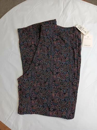 Coldwater Creek Slinky Wide Leg Travel Knit Pants Size XL Blue Blk Paisley NWT