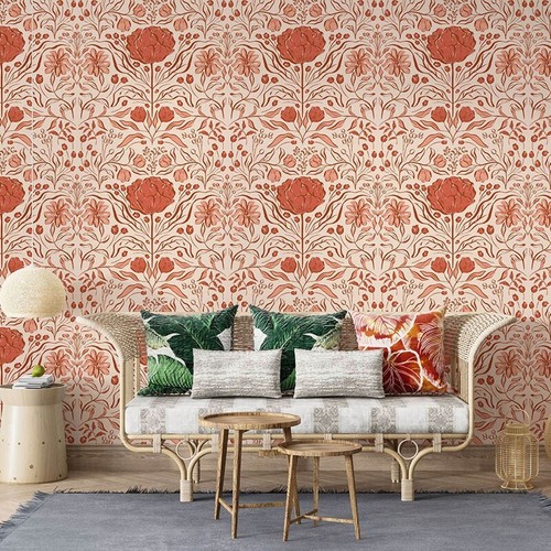 Red Big Floral Peel and Stick Removable Vinyl Self-Adhesive Wallpaper 17" x118" - Picture 7 of 13