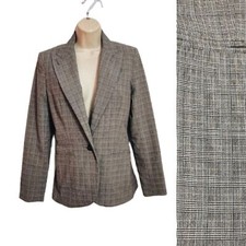 Norma Kamali  Glen Plaid One-Button Tailored Fitted Blazer Jacket Black/White 4