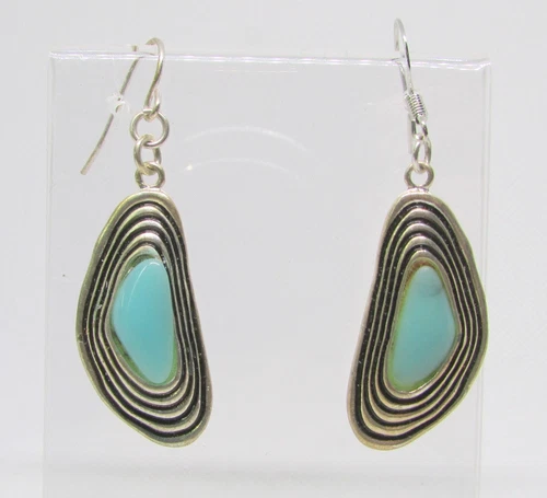 Vintage Retro Art Deco Light Blue Stone Costume Jewelry Earrings 45mm