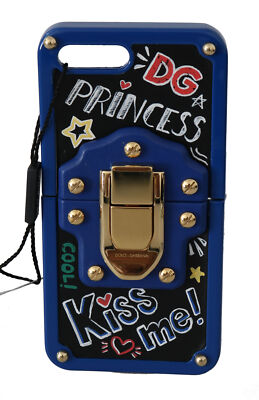 DOLCE & GABBANA Phone Case Cover Blue Leather Gold Metal Lock iPhone 7 Plus $600