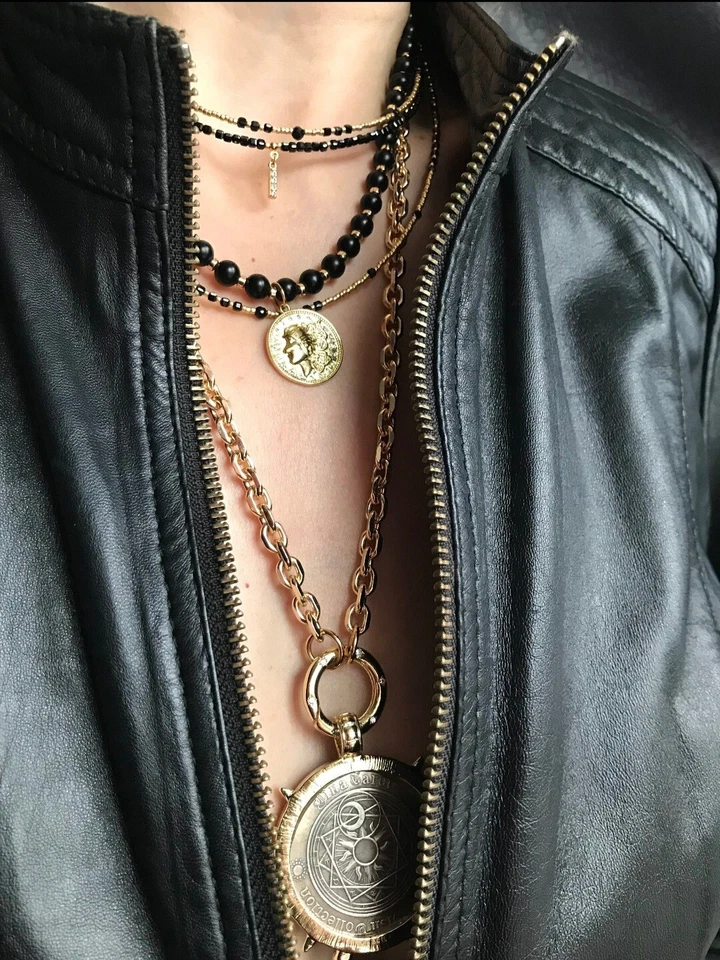 Золотая заполненная цепочка ожерелье антикварная монета медальон винтажный негабаритный монета подвеска - Изображение 4 из 4