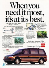 1992 Dodge Caravan AWD All-wheel van - Classic Vintage Car Advertisement Ad J42