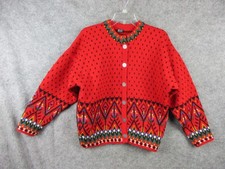 Vintage Dale of Norway Sweater Medium Red Fair Isle Button Up Cardigan Holiday
