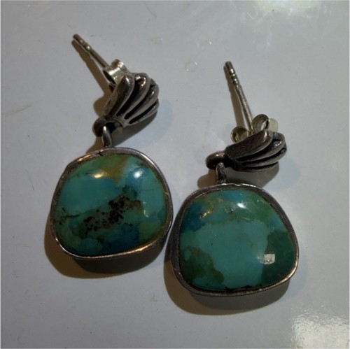 Barse 925 Sterling Silver Blue Turquoise Bezel Dangle Earrings, Signed