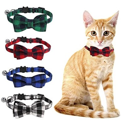 4 Pack Cat Collars Breakaway with Bell Cat Collars with Cute Bowtie for Plaid