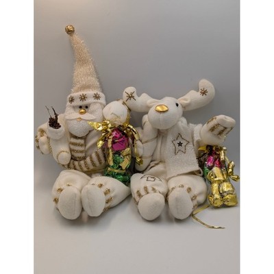 Christmas Plush Santa and Moose Set White Gold Decor WonderTreats, Inc. 36200