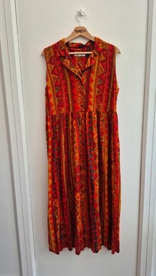 Vintage St Michael Kleid 14 extra lang orange ärmellos 90er Sommer Retro