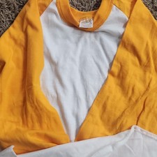 Vintage Sportswear Kids Unisex Raglan Short Sleeve T-Shirt L 14-16 White Yellow