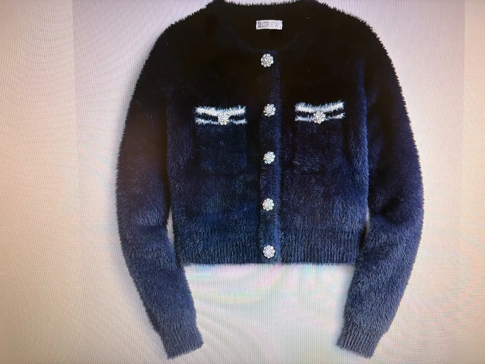 NUEVO CON ETIQUETAS J.Crew Suéter Dama Chaqueta en Azul Marino Hilo Cepillado Cárdigan (Pequeño) ¡Nuevo! Foto 2 de 4